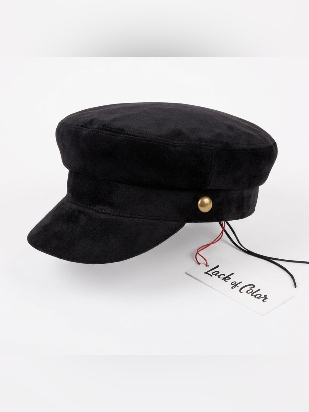 Lack Of Color - Black Faux Suede Newsboy Cap with Brass Embellishments